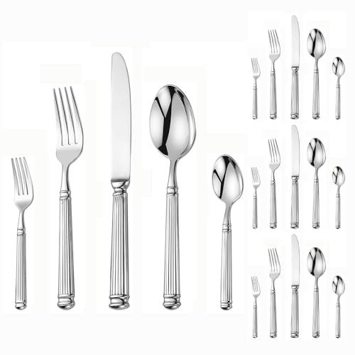 Leichter Luxus Geschmiedet Solide Römische Säule Griff Küche Edelstahl Besteck Geschirr Besteck Set Steak Messer Gabel Löffel Teelöffel (Silber,20 Stück) von Generic