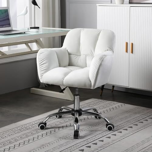 Leichter Luxus Höhenverstellbarer Home Office Stuhl, Moderner Samt Ergonomischer Drehbarer Schreibtischstuhl Mit Mittlerer Rückenlehne Computer Schminkstuhl, White, Size Leichter Luxus Höhenverstellbarer Home Office Stuhl, Moderner Samt Ergonomischer Drehbarer Schreibtischstuhl Mit Mittlerer Rückenlehne Computer Schminkstuhl, White, Size von Generic