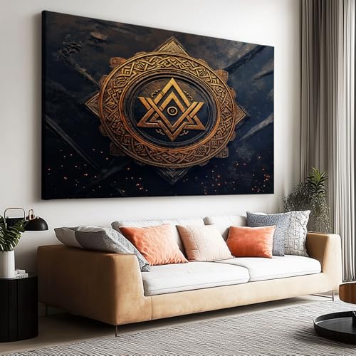 Leinwand-Wandkunst 160x80 cm ungerahmt- Vintage Wikinger Runen Schild Design Leinwandbild Kunstdruck Groß XXL für Wohnzimmer Schlafzimmer Wandbilder Canvas Desing Dekoration von Generic