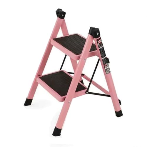 Leiter 2 3 4 Stufen Robuster Stahl Leichte Klappleiter Mit Rutschfesten Breiten Pedalen Sichere Heimleiter Multifunktionsleiter (Color : Pink, Size : 2 Steps) von Generic