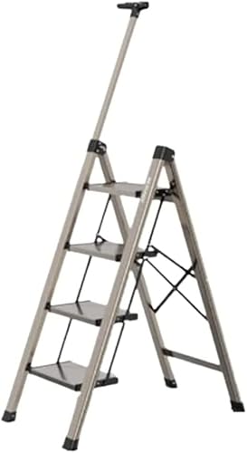 Leiter Haushaltsleiter Klappleiter Klappleiter Teleskopleitern Aus Verdickter Aluminiumlegierung, Trittleitern Mit Breiten Pedalen Und Handläufen+(Size:4 Step,Color:Champagner) von Generic