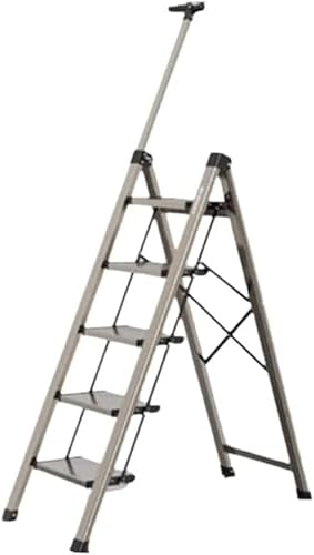 Leiter Haushaltsleiter Klappleiter Klappleiter Teleskopleitern Aus Verdickter Aluminiumlegierung, Trittleitern Mit Breiten Pedalen Und Handläufen+(Size:5 Step,Color:Champagner) von Generic