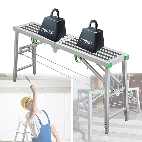 Leiter Tragbare Arbeitsplattform Klappgerüst Turm Höhenverstellbare 5-Gang-Gerüstausrüstung für die Decke 880 lbs Tragfähigkeit A 200×40cm von Generic