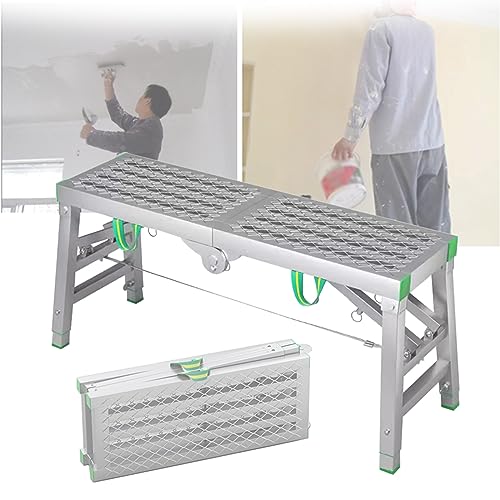 Leiter Tragbare klappbare Gerüst Arbeitsplattform Turm höhenverstellbare 5-Gang-Gerüstleiter-Hockerbank für Decke 880 lbs Tragfähigkeit Aluminium 200×30cm von Generic