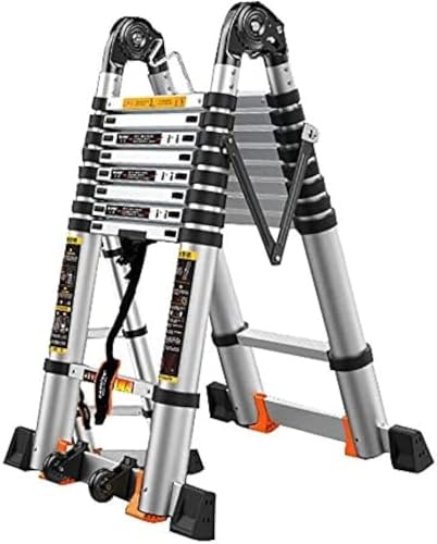 Leitern, Teleskopleiter Mit Rädern Aluminium Tragbare DIY Ausziehbare A-Rahmen Klappleiter Verlängerung Stufenleiter 150kg, 5,8 M / 19 Fuß (2,9 M 2,9 M), 4.2m/13.8f(2.1m+2.1m), 3.4M/11.2Ft(1.7M+1.7M) von Generic