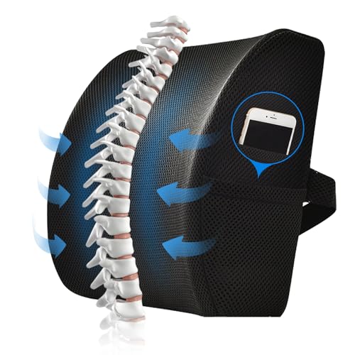 Lendenkissen mit Memory-Schaum für Rückenschmerzen, Rückenkissen für Bürostuhl und Auto, Atmungsaktives Mesh und verstellbare Träger,ergonomische Lordosenstütze zur Linderung von Rückenschmerzen von Generic