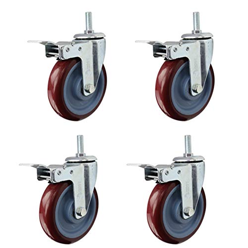 Lenkrollen Gewinde M12 * 30 Mm Schwerlast Mit Bremse 300 Kg Leise Gummi Industrielle Transport-Lenkrollen Vorbau Universal S Für Möbelwagen Werkbank 2,5 Zoll/75 Mm/100 Mm/5 Zoll von Generic