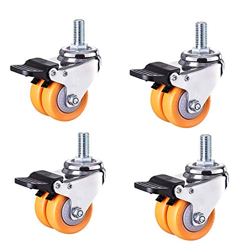 Lenkrollen M12-Gewinde für Möbel, 1,5 Zoll/50 mm, zwei leise Lenkrollen aus Gummi mit Bremse für 150 kg, staubdichtes Universallager, leises Rollen für Trolleys, 4 Stück Lenkrollen M12-Gewinde für Möbel, 1,5 Zoll/50 mm, zwei leise Lenkrollen aus Gummi mit Bremse für 150 kg, staubdichtes Universallager, leises Rollen für Trolleys, 4 Stück von Generic