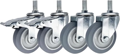Lenkrollen M14 M16 M20 × 30mm - Geräuschlos Gummirollen 3" 4" 5" Ersatzrollen Mit Bremsen, Doppelt Feststellbare Leise Rolle Für Servierwagen, 100mm, M16x30mm von Generic
