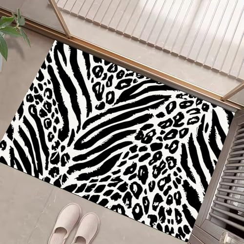 Leoparden-Zebra-Print Fußmatte - rutschfeste Schmutzfangmatte Weiß Für Innen, Fußabtreter Strichzeichnungen Für Flur, Eingangsbereich & Überdachten Außenbereich - 40 X 60 cm von Generic