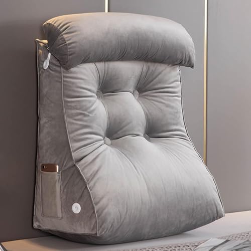 Lese- Und Tv-Kissen, Keilkissen, Rückenstützkissen, Bettruhekissen, Professionelles Rückenkissen, Schlafsofa Mit Dreieckiger, Dutch Velvet - Silver Gray, 45×55×30CM (with headrestt) von Generic