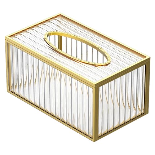 Licht Luxus Stil Tissue Box Schlafzimmer Wohnzimmer Desktop Wasserdicht Haushalt Glas Halter Auto Hotel Couchtisch Serviettenspender Lagerung Rack (Gestreiftes Glas) von Generic