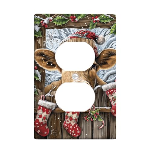 Lichtschalter-Abdeckplatte/Steckdosenabdeckungen, Weihnachts-Kuh, festliches braunes Bauernhoftier-Design für Urlaubsdekoration, thermoplastische Wandplatten, Standardgröße, Einzel-Duplex-Steckdose Lichtschalter-Abdeckplatte/Steckdosenabdeckungen, Weihnachts-Kuh, festliches braunes Bauernhoftier-Design für Urlaubsdekoration, thermoplastische Wandplatten, Standardgröße, Einzel-Duplex-Steckdose von Generic