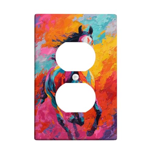 Lichtschalter-Abdeckplatte/Steckdosenabdeckungen, bunte Pferde, lebendige abstrakte Kunst für Heimdekoration, thermoplastische Wandplatten, Standardgröße, Einzel-Duplex-Steckdose Lichtschalter-Abdeckplatte/Steckdosenabdeckungen, bunte Pferde, lebendige abstrakte Kunst für Heimdekoration, thermoplastische Wandplatten, Standardgröße, Einzel-Duplex-Steckdose von Generic