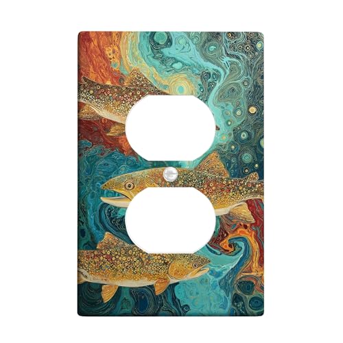Lichtschalter-Abdeckplatte/Steckdosenabdeckungen, buntes Fisch-Design für rustikale Dekoration, thermoplastische Wandplatten, Standardgröße, Einzel-Duplex-Steckdose Lichtschalter-Abdeckplatte/Steckdosenabdeckungen, buntes Fisch-Design für rustikale Dekoration, thermoplastische Wandplatten, Standardgröße, Einzel-Duplex-Steckdose von Generic