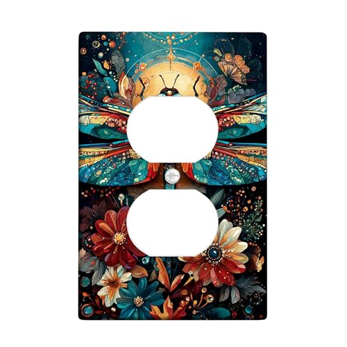 Lichtschalter-Abdeckplatte/Steckdosenabdeckungen, buntes Libellen-Design, lebendiges Blumen-Design für Heimdekoration, thermoplastische Wandplatten, Standardgröße, Einzel-Duplex-Steckdose Lichtschalter-Abdeckplatte/Steckdosenabdeckungen, buntes Libellen-Design, lebendiges Blumen-Design für Heimdekoration, thermoplastische Wandplatten, Standardgröße, Einzel-Duplex-Steckdose von Generic