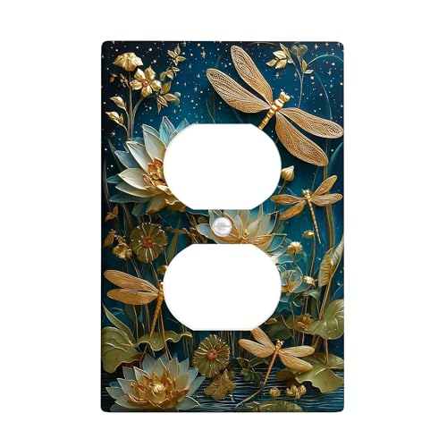 Lichtschalter-Abdeckplatte/Steckdosenabdeckungen mit Libelle und Seerose, blaugrünes Blumen-Design für Heimdekoration, thermoplastische Wandplatten, Standardgröße, Einzel-Duplex-Steckdose Lichtschalter-Abdeckplatte/Steckdosenabdeckungen mit Libelle und Seerose, blaugrünes Blumen-Design für Heimdekoration, thermoplastische Wandplatten, Standardgröße, Einzel-Duplex-Steckdose von Generic