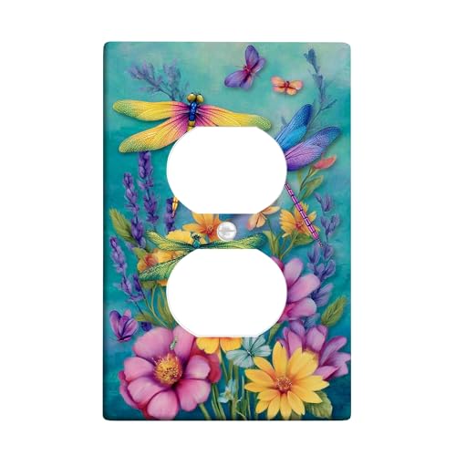 Lichtschalter-Abdeckplatte/Steckdosenabdeckungen mit bunten Libellen, lebendiges Blumen-Design für Frühlingsdekoration, thermoplastische Wandplatten, Standardgröße, Einzel-Duplex-Steckdose Lichtschalter-Abdeckplatte/Steckdosenabdeckungen mit bunten Libellen, lebendiges Blumen-Design für Frühlingsdekoration, thermoplastische Wandplatten, Standardgröße, Einzel-Duplex-Steckdose von Generic