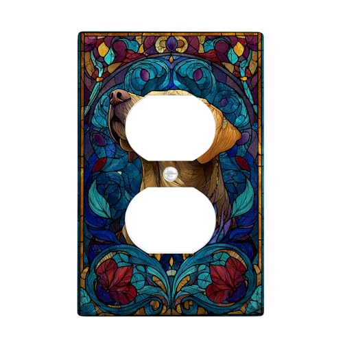 Lichtschalter-Abdeckplatte für Buntglas-Hunde, buntes Labor-Design für Heimdekoration, thermoplastische Wandplatten, Standardgröße, Einzel-Duplex-Steckdose Lichtschalter-Abdeckplatte für Buntglas-Hunde, buntes Labor-Design für Heimdekoration, thermoplastische Wandplatten, Standardgröße, Einzel-Duplex-Steckdose von Generic