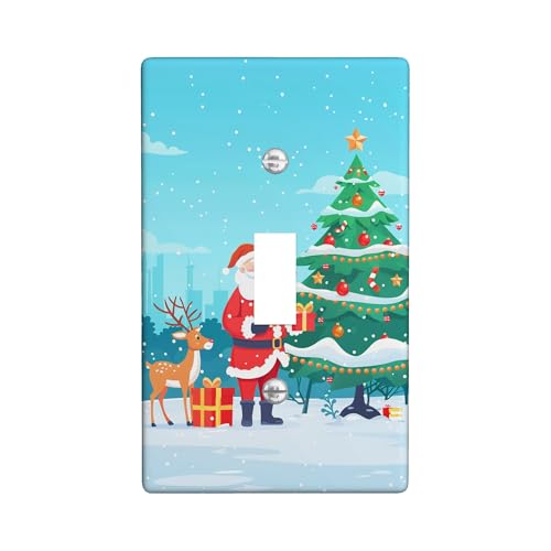 Lichtschalter-Abdeckplatte für Weihnachtslichter, Winterwunderland, Weihnachtsmann und Hirsch, hellblaue Thermoplastische Wandplatten, Standardgröße, einzelner Kippschalter von Generic