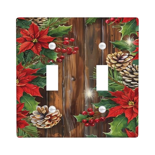 Lichtschalter-Abdeckplatte für Weihnachtsstern, rotes Blumen-Design für Urlaubsdekoration, thermoplastische Wandplatten, Standard-Größe, Doppelknebel Lichtschalter-Abdeckplatte für Weihnachtsstern, rotes Blumen-Design für Urlaubsdekoration, thermoplastische Wandplatten, Standard-Größe, Doppelknebel von Generic