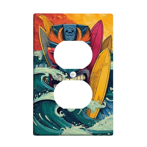 Lichtschalter-Abdeckplatte für tropische Brandung, bunte Maske und Wellen für Sommerdekoration, thermoplastische Wandplatten, Standardgröße, Einzel-Duplex-Steckdose Lichtschalter-Abdeckplatte für tropische Brandung, bunte Maske und Wellen für Sommerdekoration, thermoplastische Wandplatten, Standardgröße, Einzel-Duplex-Steckdose von Generic