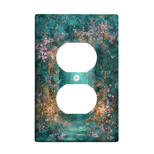 Lichtschalter-Abdeckplatte mit Frühlingsblumen-Motiv, blaugrüne Blüten für Heimdekoration, thermoplastische Wandplatten, Standardgröße, Einzel-Duplex-Steckdose von Generic