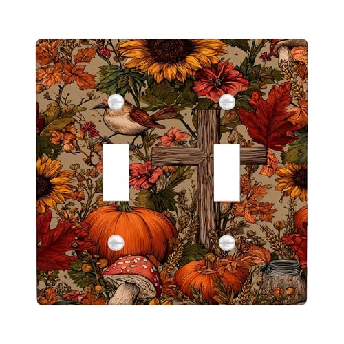 Lichtschalter-Abdeckplatte mit Herbstblumen-Motiv, warmorange Sonnenblumen und Kürbisse für gemütliche, thermoplastische Wandplatten, Standard-Größe, Doppelknebel Lichtschalter-Abdeckplatte mit Herbstblumen-Motiv, warmorange Sonnenblumen und Kürbisse für gemütliche, thermoplastische Wandplatten, Standard-Größe, Doppelknebel von Generic