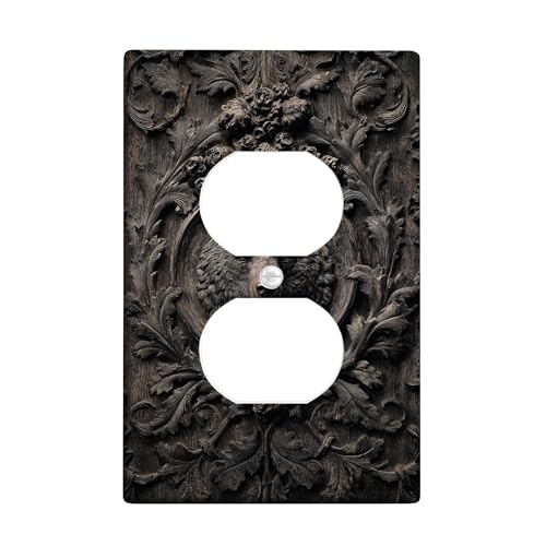 Lichtschalter-Abdeckplatte mit Vintage-Blumenmuster, dunkelbraun, kunstvolles Design für Heimdekoration, thermoplastische Wandplatten, Standardgröße, Einzel-Duplex-Steckdose von Generic