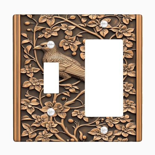 Lichtschalter-Abdeckplatte mit Vogel- und Blütenmotiv, Antik-Bronze, Blumen-Design für saisonale Dekoration, Thermoplastische Wandplatten, Standardgröße, Kippwippe von Generic