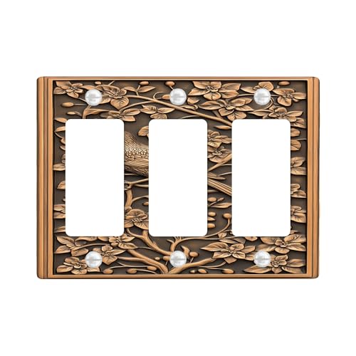 Lichtschalter-Abdeckplatte mit Vogel- und Blütenmotiv, Antik-Bronze, Blumen-Design für saisonale Dekoration, thermoplastische Wandplatten, Standardgröße 3-Gang-Wandplatte von Generic