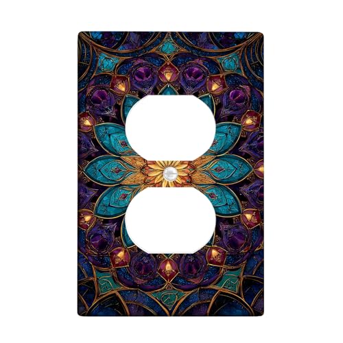 Lichtschalter-Abdeckplatte mit böhmischem Blumenmuster, Blaugrün und Violett, dekoratives Design für Heimdekoration, thermoplastische Wandplatten, Standardgröße, Einzel-Duplex-Steckdose Lichtschalter-Abdeckplatte mit böhmischem Blumenmuster, Blaugrün und Violett, dekoratives Design für Heimdekoration, thermoplastische Wandplatten, Standardgröße, Einzel-Duplex-Steckdose von Generic