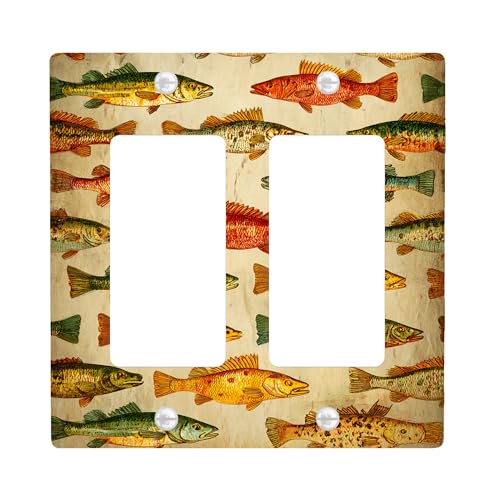Lichtschalter-Abdeckplatten/Steckdosenabdeckungen, Vintage-Fisch, bunte Süßwasserfische für rustikale Dekoration, thermoplastische Wandplatten, Standard-Größe, Doppelwippe Lichtschalter-Abdeckplatten/Steckdosenabdeckungen, Vintage-Fisch, bunte Süßwasserfische für rustikale Dekoration, thermoplastische Wandplatten, Standard-Größe, Doppelwippe von Generic