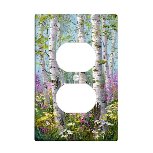 Lichtschalter-Abdeckplatten für Frühlingsblumen, bunte Wildblumen und Birken, thermoplastische Wandplatten, Standardgröße, Einzel-Duplex-Steckdose Lichtschalter-Abdeckplatten für Frühlingsblumen, bunte Wildblumen und Birken, thermoplastische Wandplatten, Standardgröße, Einzel-Duplex-Steckdose von Generic