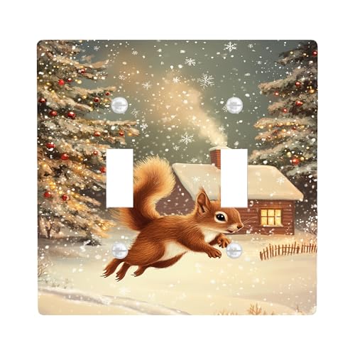 Lichtschalter-Abdeckplatten für Weihnachtseichhörnchen, Winterwald, Eichhörnchen, Design für Urlaubsdekoration, Standardgröße für Haus und Badezimmer, Doppelknebel Lichtschalter-Abdeckplatten für Weihnachtseichhörnchen, Winterwald, Eichhörnchen, Design für Urlaubsdekoration, Standardgröße für Haus und Badezimmer, Doppelknebel von Generic