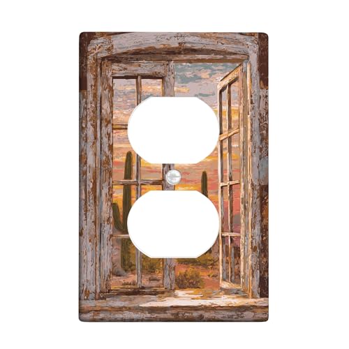 Lichtschalter-Abdeckplatten für Wüsten-Sonnenuntergang, rustikale braune Fensteransicht für Heimdekoration, thermoplastische Wandplatten, Standardgröße, Einzel-Duplex-Steckdose Lichtschalter-Abdeckplatten für Wüsten-Sonnenuntergang, rustikale braune Fensteransicht für Heimdekoration, thermoplastische Wandplatten, Standardgröße, Einzel-Duplex-Steckdose von Generic