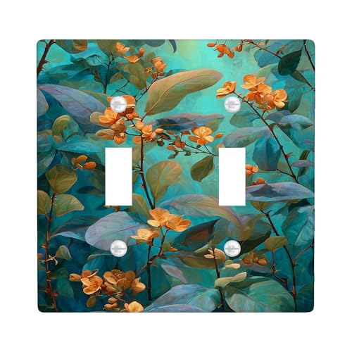 Lichtschalter-Abdeckplatten mit Blumenmuster, blaugrüne Blätter mit gelben Blumen für Frühlingsdekoration, thermoplastische Wandplatten, Standardgröße Doppelknebel Lichtschalter-Abdeckplatten mit Blumenmuster, blaugrüne Blätter mit gelben Blumen für Frühlingsdekoration, thermoplastische Wandplatten, Standardgröße Doppelknebel von Generic