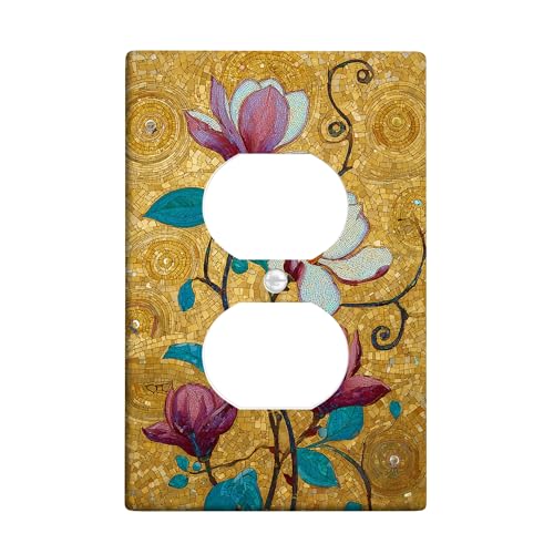 Lichtschalter-Abdeckplatten mit Blumenmuster, goldene Magnolien mit blauen Blättern für Heimdekoration, Thermoplastische Wandplatten, Standardgröße, Einzel-Duplex-Steckdose Lichtschalter-Abdeckplatten mit Blumenmuster, goldene Magnolien mit blauen Blättern für Heimdekoration, Thermoplastische Wandplatten, Standardgröße, Einzel-Duplex-Steckdose von Generic