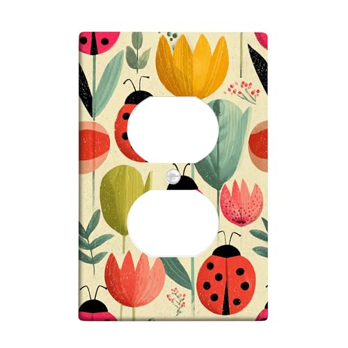 Lichtschalter-Abdeckplatten mit Frühlingsblumen, bunte Marienkäfer und Blumen für Heimdekoration, thermoplastische Wandplatten, Standardgröße, Einzel-Duplex-Steckdose Lichtschalter-Abdeckplatten mit Frühlingsblumen, bunte Marienkäfer und Blumen für Heimdekoration, thermoplastische Wandplatten, Standardgröße, Einzel-Duplex-Steckdose von Generic