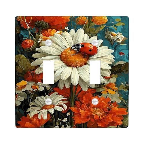 Lichtschalter-Abdeckplatten mit Frühlingsblumen-Motiv, leuchtend orangefarbene Blumen für Wanddekoration, Thermoplastische Wandplatten, Standardgröße Doppelknebel Lichtschalter-Abdeckplatten mit Frühlingsblumen-Motiv, leuchtend orangefarbene Blumen für Wanddekoration, Thermoplastische Wandplatten, Standardgröße Doppelknebel von Generic
