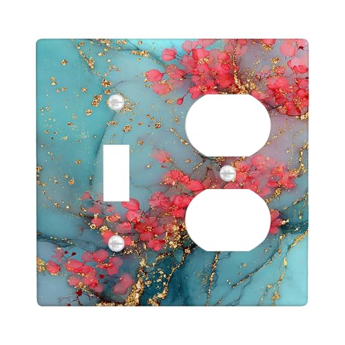 Lichtschalter-Abdeckplatten mit abstraktem Blumenmuster, türkisfarbene Blüten mit goldenen Akzenten, moderne Wohnkultur für Frühling und Sommer, Thermoplastisches Design, Kippschalter, Duplex Lichtschalter-Abdeckplatten mit abstraktem Blumenmuster, türkisfarbene Blüten mit goldenen Akzenten, moderne Wohnkultur für Frühling und Sommer, Thermoplastisches Design, Kippschalter, Duplex von Generic