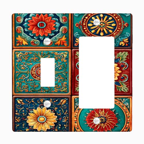 Lichtschalter-Abdeckplatten mit böhmischem Blumenmuster, lebendige blaugrüne und rote Muster für Heimdekoration, thermoplastische Wandplatten, Standardgröße, Kippwippe Lichtschalter-Abdeckplatten mit böhmischem Blumenmuster, lebendige blaugrüne und rote Muster für Heimdekoration, thermoplastische Wandplatten, Standardgröße, Kippwippe von Generic