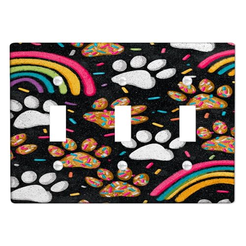 Lichtschalter-Abdeckplatten mit bunten Pfotenabdrucken, Regenbogen- und Streusel-Design für Tierliebhaber, lustige thermoplastische Wandplatten, Standardgröße mit dreifachem Kippschalter Lichtschalter-Abdeckplatten mit bunten Pfotenabdrucken, Regenbogen- und Streusel-Design für Tierliebhaber, lustige thermoplastische Wandplatten, Standardgröße mit dreifachem Kippschalter von Generic