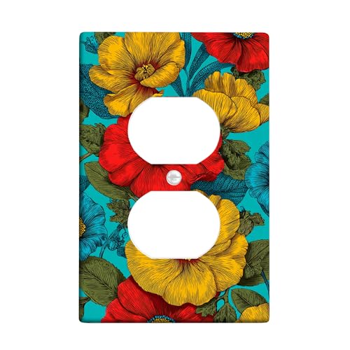 Lichtschalter-Abdeckplatten mit lebendigem Blumenmuster, leuchtend rote und gelbe Blumen für Heimdekoration, thermoplastische Wandplatten, Standardgröße, Einzel-Duplex-Steckdose Lichtschalter-Abdeckplatten mit lebendigem Blumenmuster, leuchtend rote und gelbe Blumen für Heimdekoration, thermoplastische Wandplatten, Standardgröße, Einzel-Duplex-Steckdose von Generic