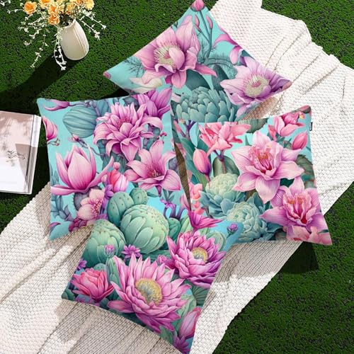 Lila Kissenbezug 60 x 60 cm, Outdoor Kissen Wetterfest Sofakissen Blume Kissenbezüge, 4er Set Deko Kissen Kissenhülle mit Reißverschluss, Leinen Kopfkissenbezug für Deko Balkon Garten Wohnzimmer f856 Lila Kissenbezug 60 x 60 cm, Outdoor Kissen Wetterfest Sofakissen Blume Kissenbezüge, 4er Set Deko Kissen Kissenhülle mit Reißverschluss, Leinen Kopfkissenbezug für Deko Balkon Garten Wohnzimmer f856 von Generic