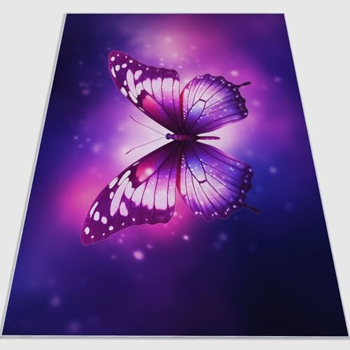 Lila Teppich Wohnzimmer 160 x 230 cm, Waschbar Kurzflor Pflegeleicht Magisch Ätherisch Natur Tiere Schmetterlinge Gebürstete Flanell Bedruckter Teppich Geeignet für Schlafzimmer Küche und Esszimmer Lila Teppich Wohnzimmer 160 x 230 cm, Waschbar Kurzflor Pflegeleicht Magisch Ätherisch Natur Tiere Schmetterlinge Gebürstete Flanell Bedruckter Teppich Geeignet für Schlafzimmer Küche und Esszimmer von Generic