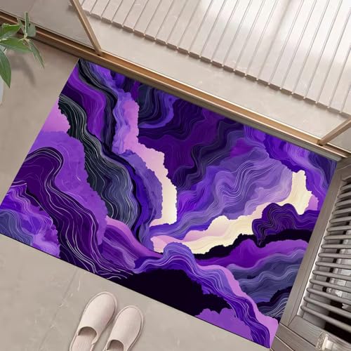 Linien Wellen Schmutzfangmatte Innen 40 X 60 cm, Abstrakte Kunst Fußmatte Innen, rutschfeste Fußmatte Waschbar, Eingangsteppich, Sauberlaufmatte Saugstarke, Türmatte Für Eingang (Lila) von Generic