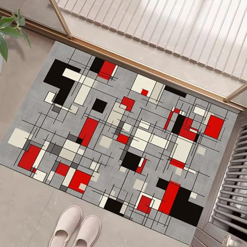 Liniengeometrie Schmutzfangmatte Innen 50 X 80 cm, Modernes Design Fußmatte Innen, rutschfeste Fußmatte Waschbar, Eingangsteppich, Sauberlaufmatte Saugstarke,Türmatte Für Eingang (Grau) von Generic