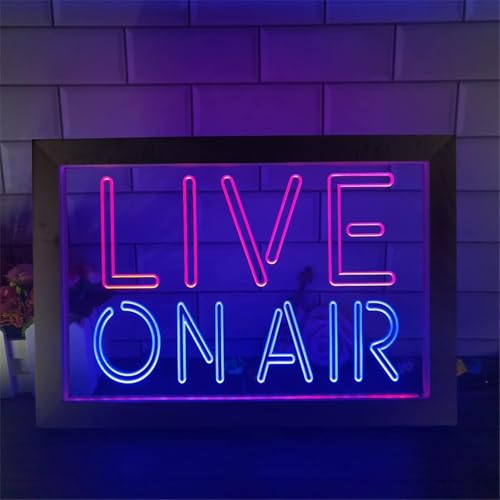 Live On Air Led Leuchtreklame, Aufnahmestudio Videoraum USB Holz Tischlampe Neonlichter Schreibtisch Nachtlichter, Blue Red, 42x32cm von Generic