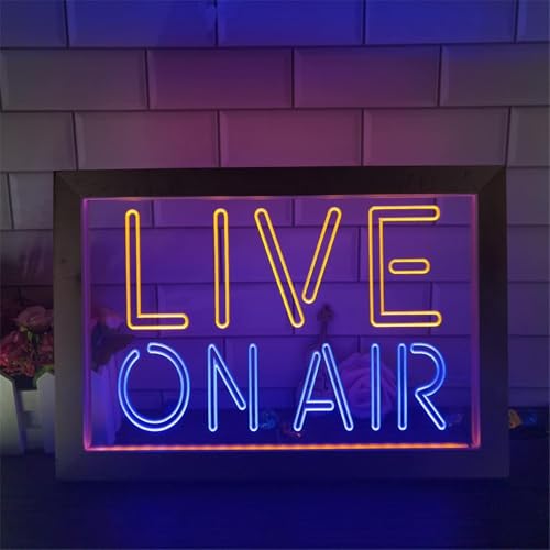Live On Air Led Leuchtreklame, Aufnahmestudio Videoraum USB Holz Tischlampe Neonlichter Schreibtisch Nachtlichter, Blue Yellow, 32x22cm von Generic